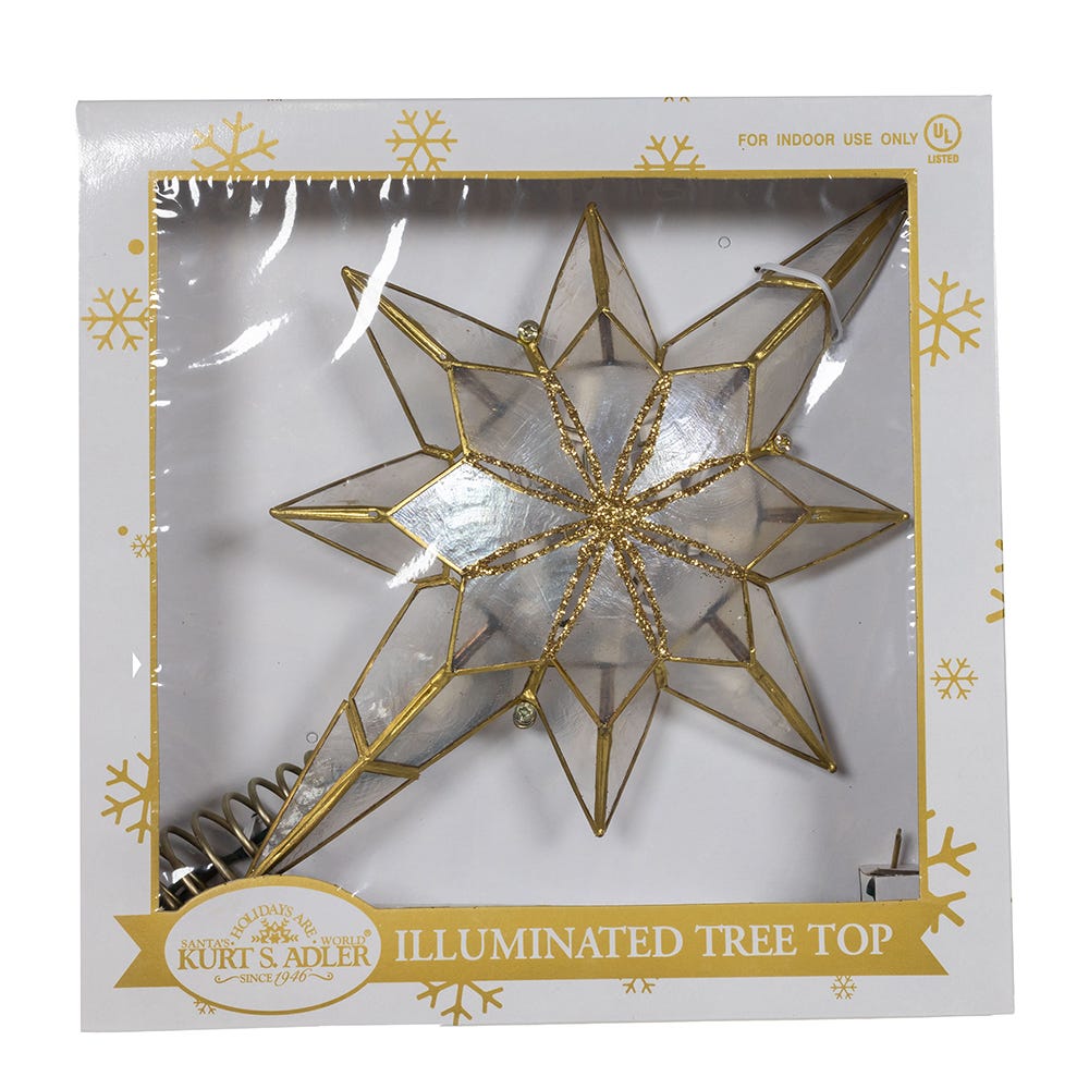 Kurt Adler 11.42-Inch UL 10-Light Gold Glittered Capiz Bethlehem Star Tree Topper